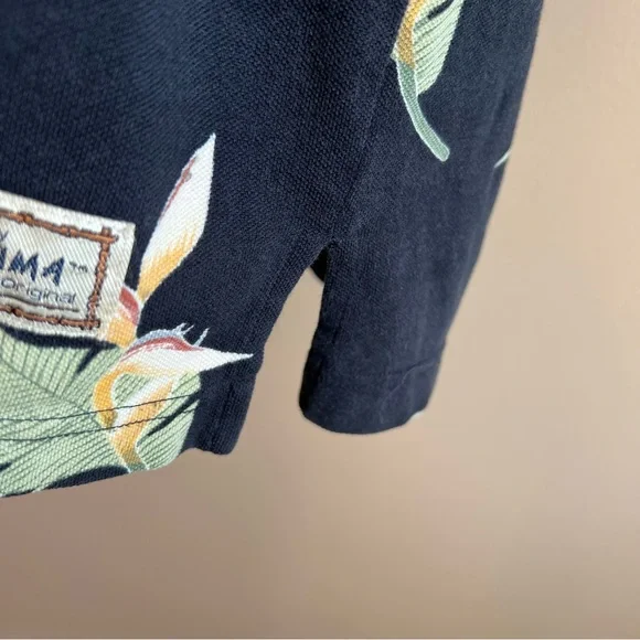 TOMMY BAHAMA vintage men’s black polo shirt size Large 100% cotton floral - Picture 3 of 5